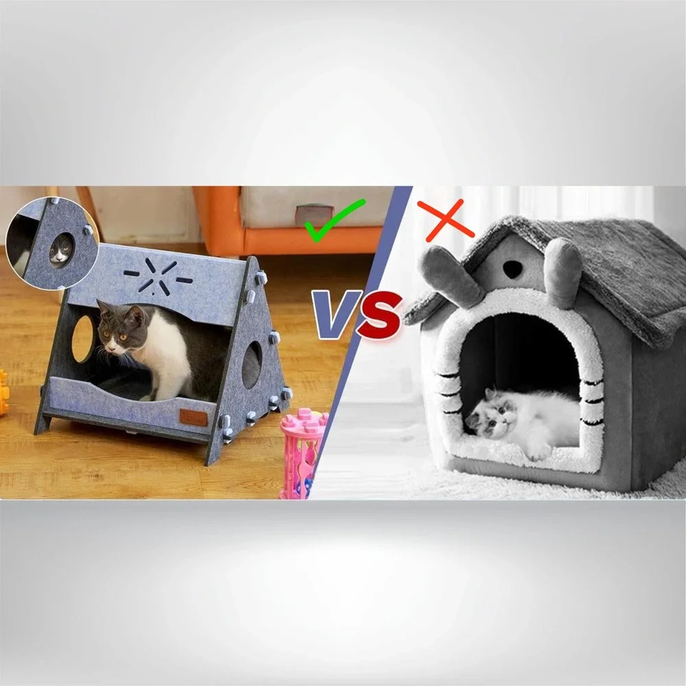 PETZONE Indoor Cat Cave Bed Tunnel Felt Scratch‎ Resistant Blue Grey Medium
